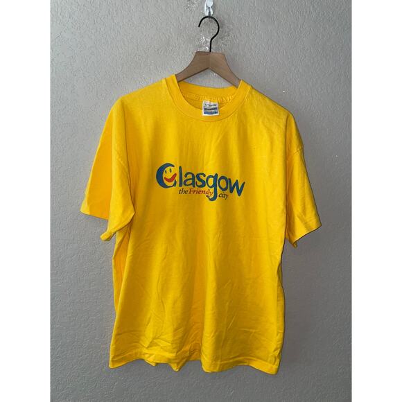 Vintage Glasgow Shirt Tee The Friendly City Yellow Destination VTG 90s XL - Picture 1 of 8